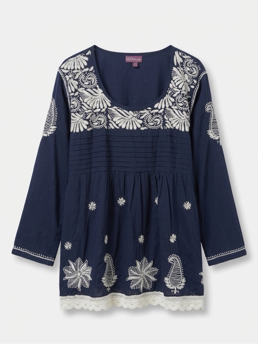 VTG Classic Navy Tunic with White Floral Embroidery